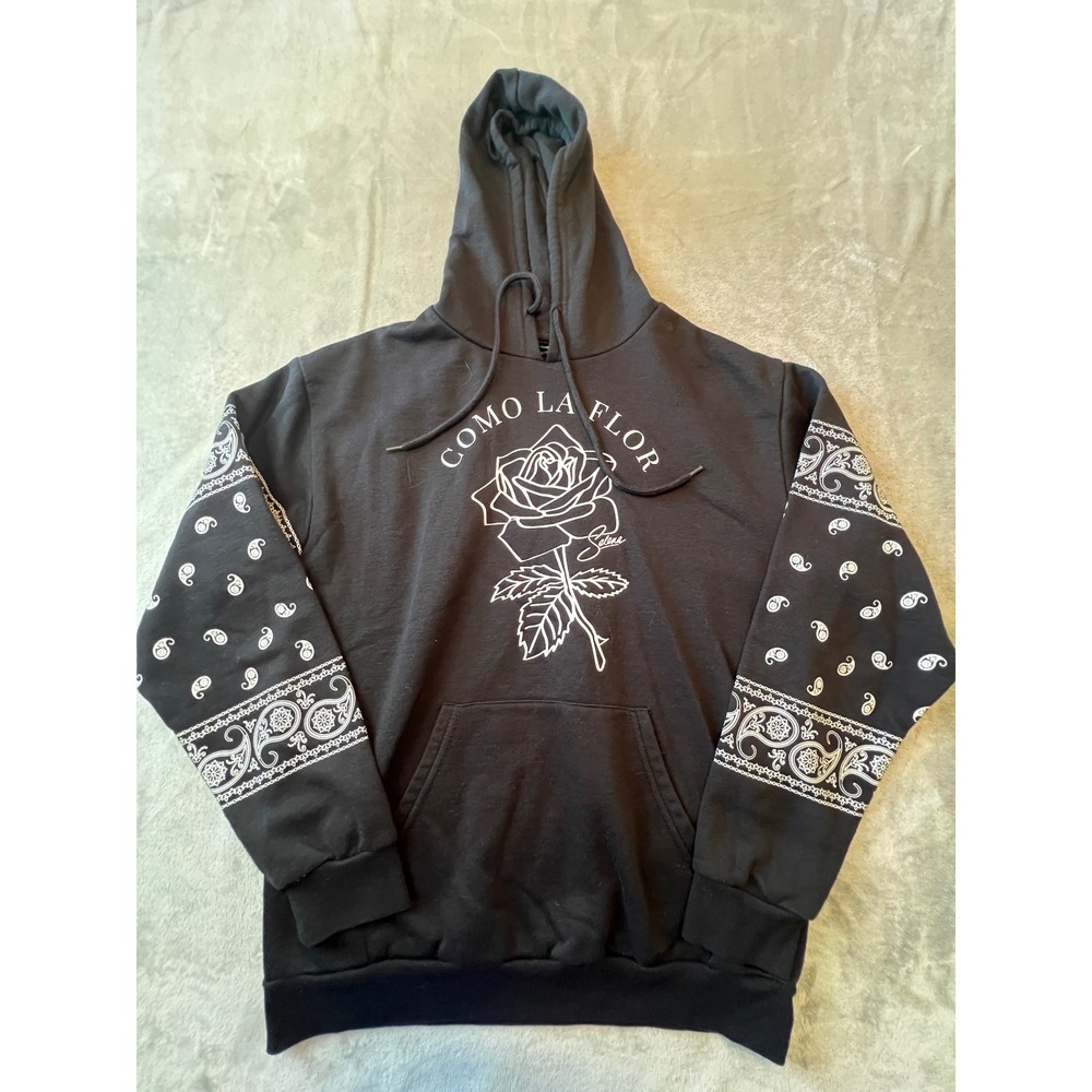 Selena Hoodie Women Medium Black Como La Flor Paisley Sleeve Graphic